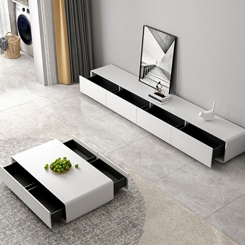 Contemporary TV Media Console White TV Stand Console with Drawers