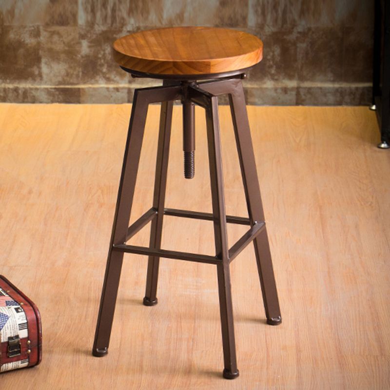 Modern Armless Counter Stool Iron Bar Stool with Wooden Seat and Pedal