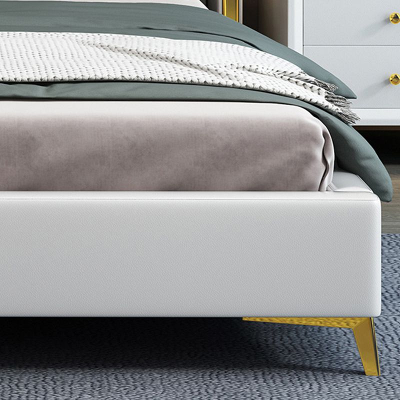 Glam White Panel Bed Upholstered Headboard Standard Bed 60"W x 80"L