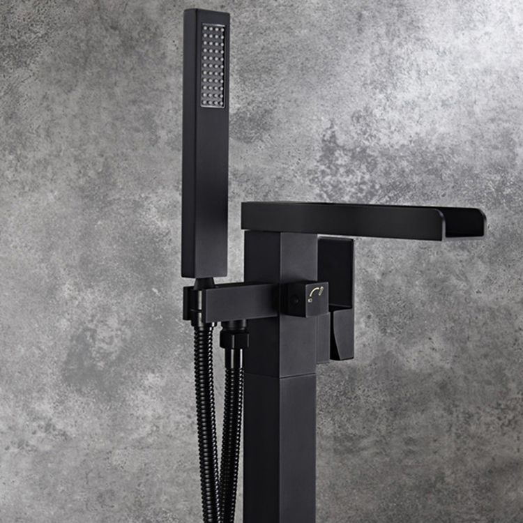 Modern Brass Freestanding Tub Filler Floor Mounted Tub Filler with Handle