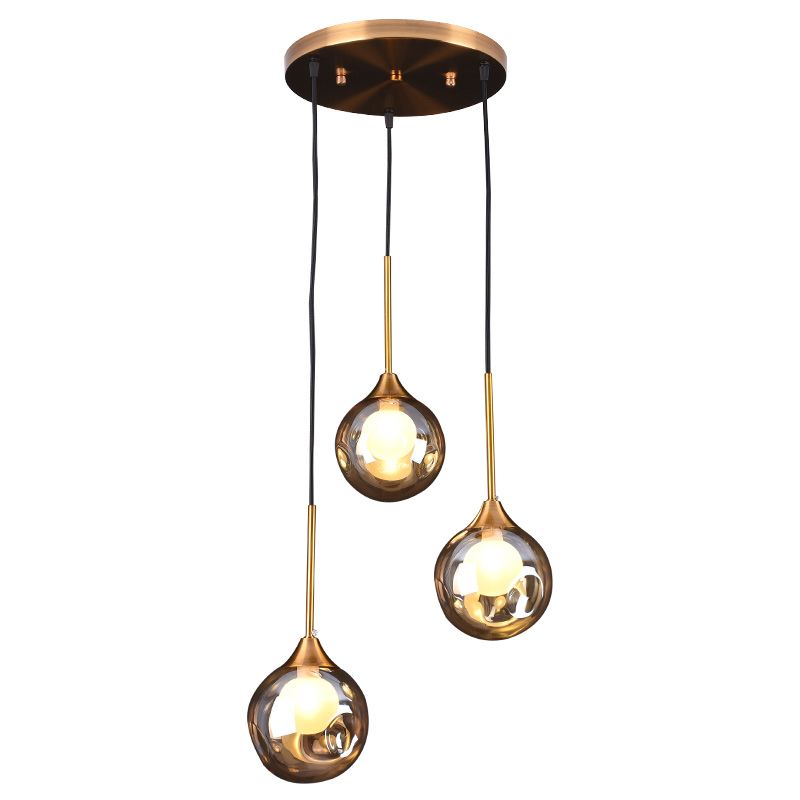 Ball Down Lighting Pendant Minimalism Glass 3-Head Dining Room Multiple Hanging Light