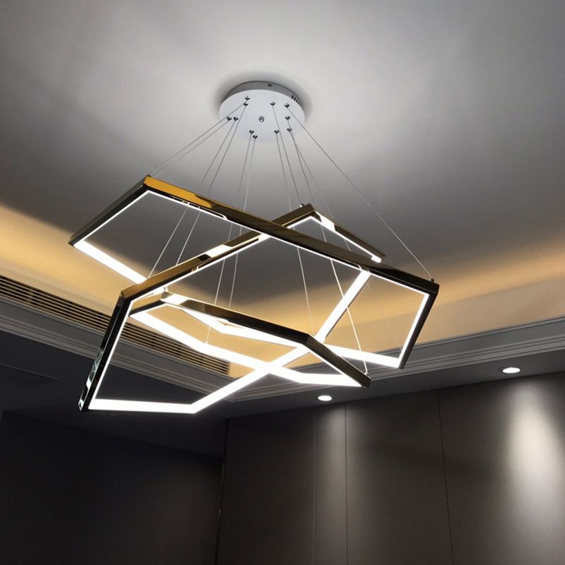 Contemporary Tiered LED Hanging Ceiling Lights Gold Metal Pendant Chandelier for Living Room