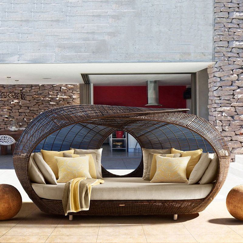 86.6" Wide Round Patio Sofa Tropical Bird's Nest Shaped Outdoor Patio Sofa