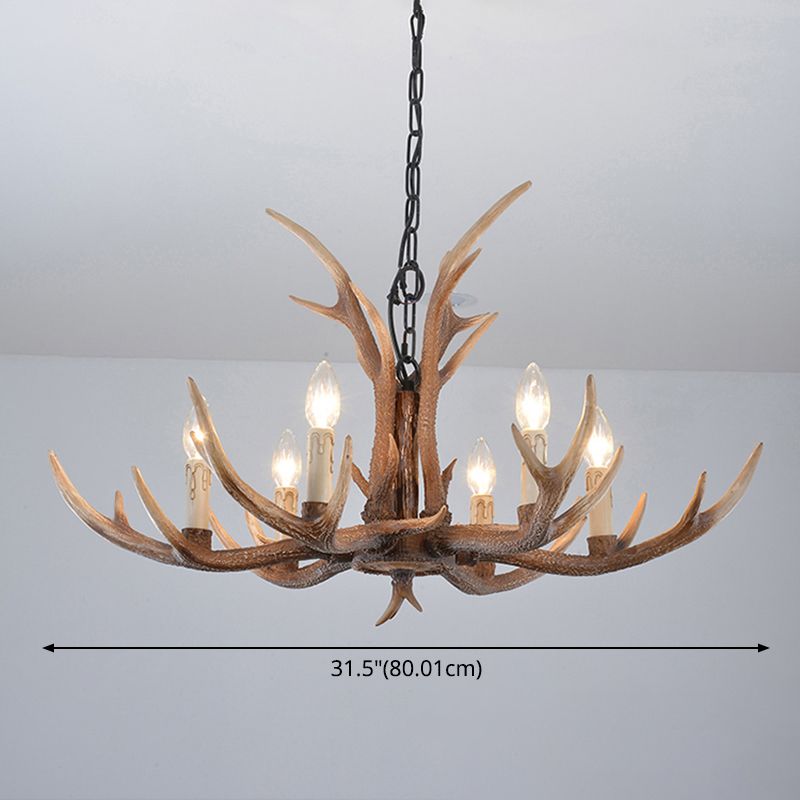 Fake Antler Chandelier Lighting Rustic Brown Resin Ceiling Light with Candle Design
