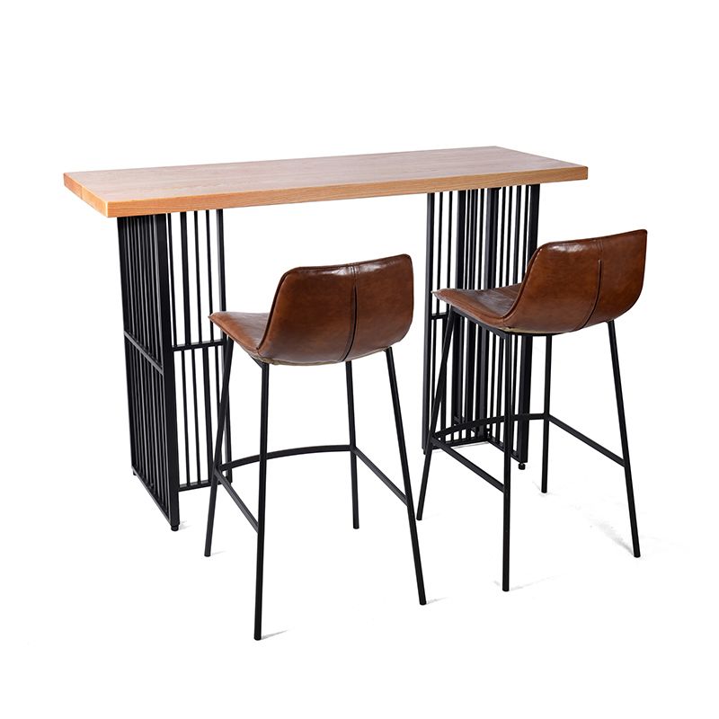 Industrial Rectangle Bistro Table Double Pedestal Solid Wood Bar Height Table in Brown