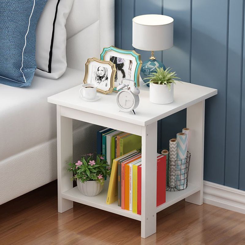 Farmhouse Licing Room Wood Side Table Four-Leg Side Table with One Shelf