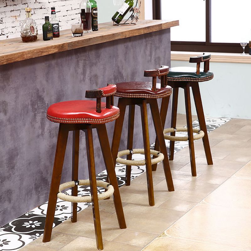 Modern Rotatable Backrest Counter Stool Wood Cafe Bar Stool with Leather Cushion