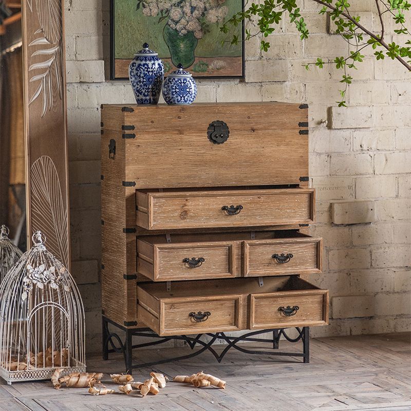 Mid-century Modern Wooden Rectangle Iron Legs Accent Cabinet with Drawer