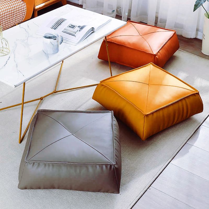 Modern Pouf Ottoman Leather Upholstered Solid Color Tear Resistant Square Ottoman