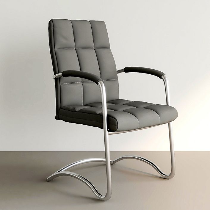 Modern Fixed Arms Desk Chair Faux Leather Mid Back Office Chair