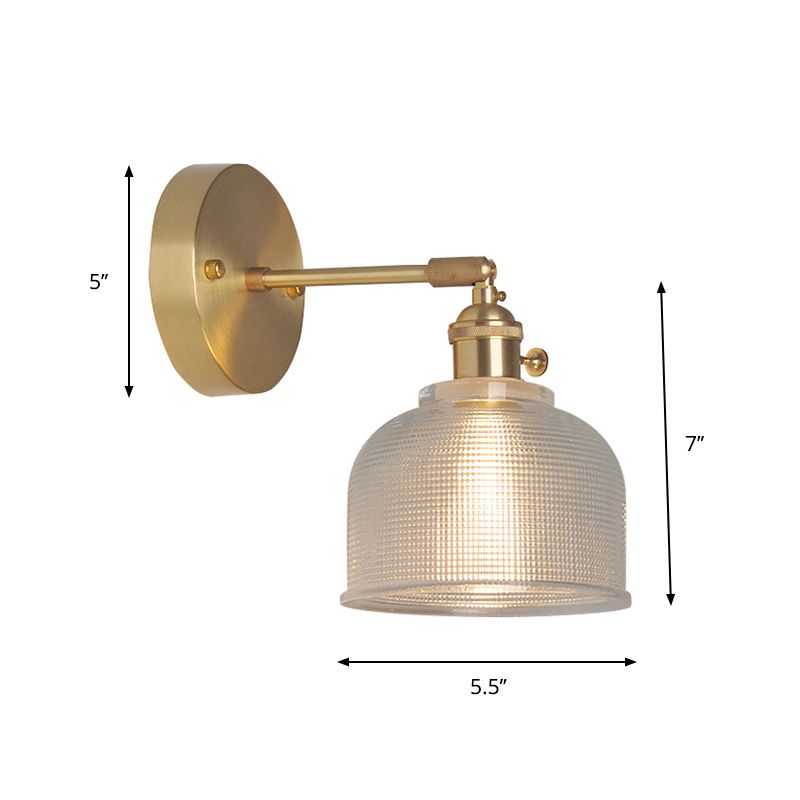Iron Brass Finish Wall Reading Light Swing Arm 1-Light Industrial Wall Mounted Lamp with Blossom/Bowl Clear Glass Shade