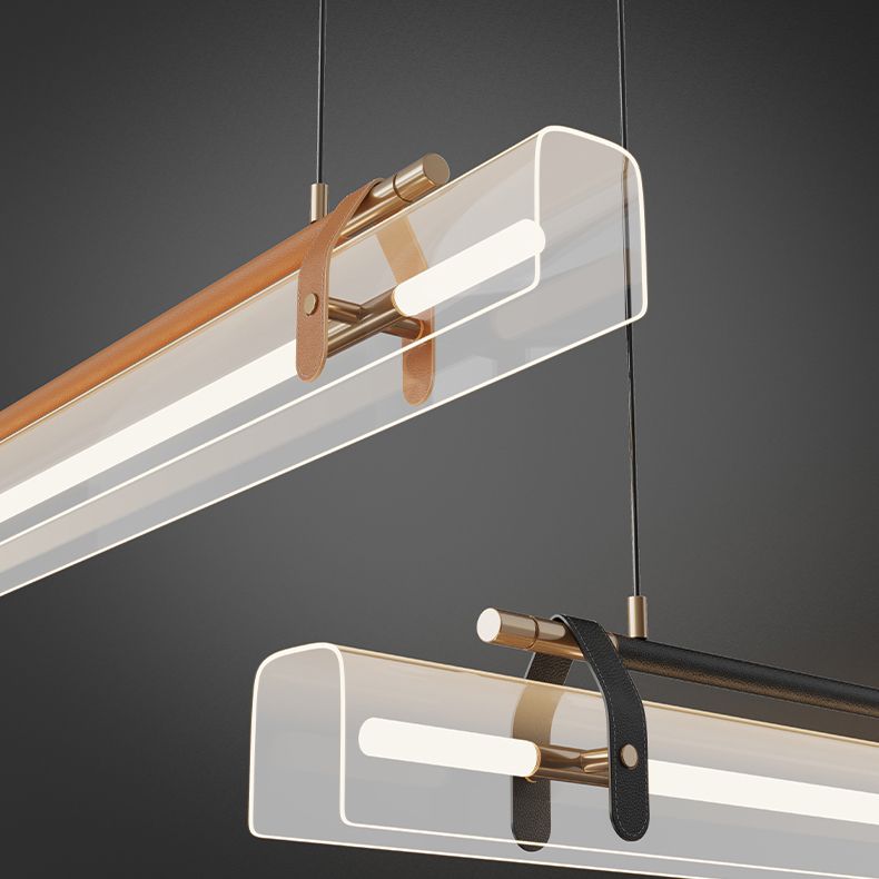 Minimalism Hanging Light Leather LED Island Light Fixture for Dining Room
