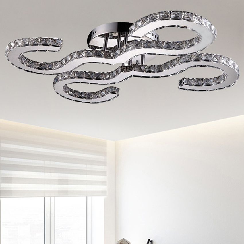 Crystal a soffitto curvo contemporaneo Crystal e metallo caldo/bianco/3 a colori Luce di applique in cromo per camera da letto