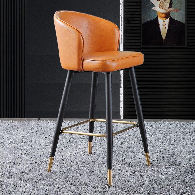 Leather Counter Stool Scandinavian Style Armed Low Back Stools for Home