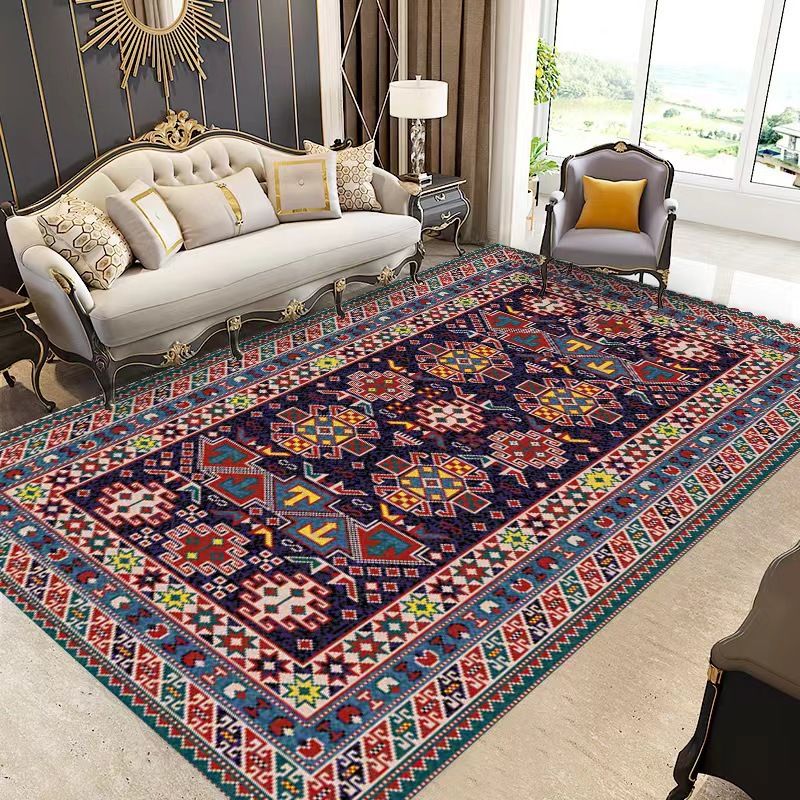 Moroccan Navy Rug Polyster Florentine Tile Carpet Stain Resistant Area Rug for Living Room