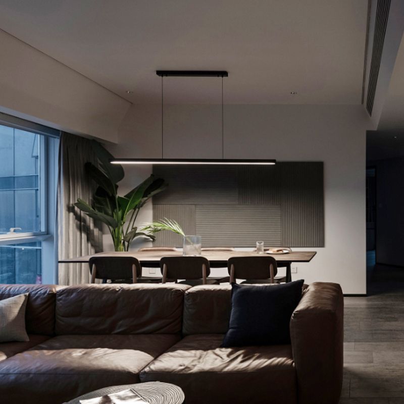 Black Aluminum Island Light Fixtures Modern 1-Light Linear Restaurant LED Hanging Lamps