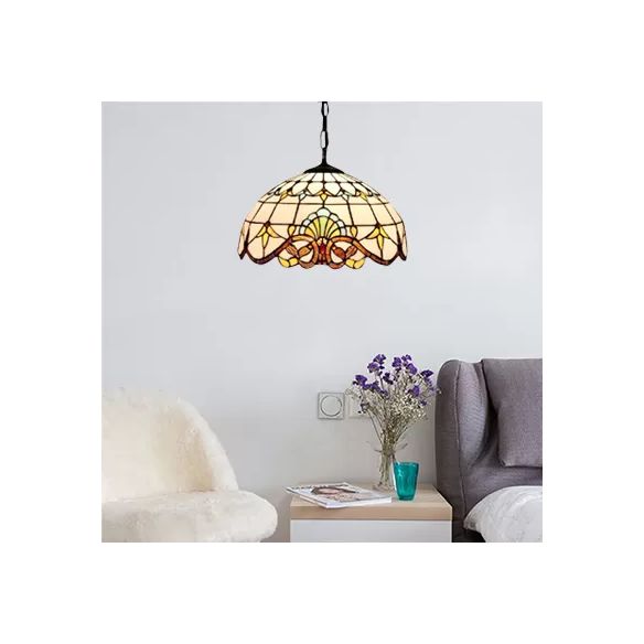 Hanging Lamps for Living Room, Adjustable 2 Lights Dome Shade Hanging Lamp with Art Glass Shade Victorian Style, 16" W