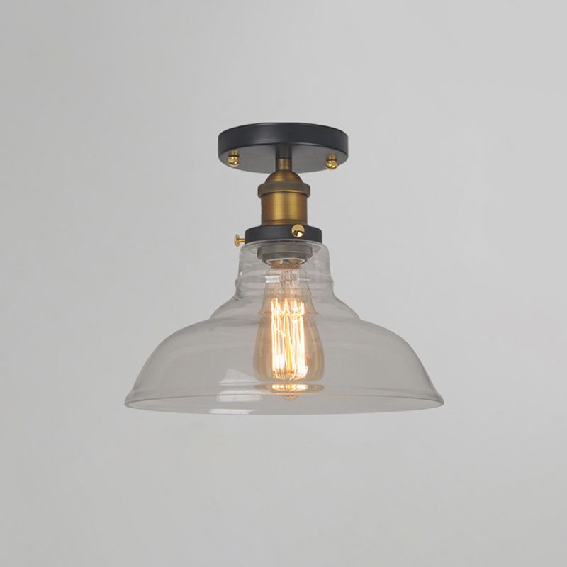 Geometry Corridor Semi Mount Lighting Farmhouse Clear Glass 1 Bulb Brass Close to Ceiling Lamp