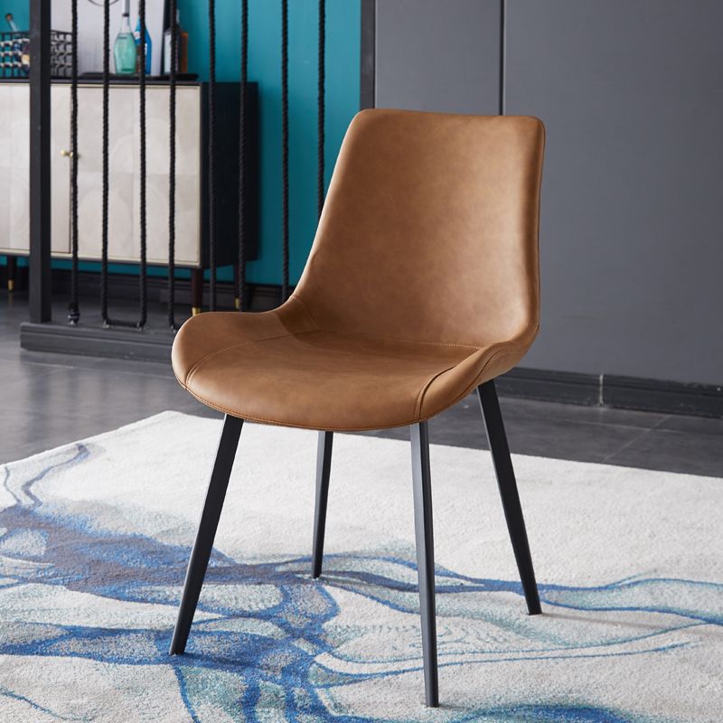 Silla auxiliar de cuero moderna para restaurante, silla de comedor con respaldo sólido y acabado mate (juego de 2)
