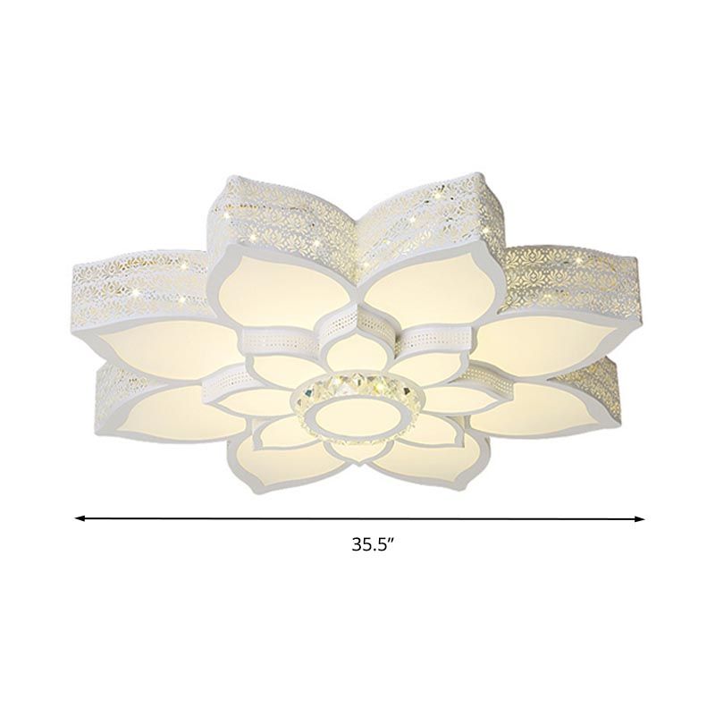 Lotus Faceted Crystal Flush Mount Light Fixture Simple White 23.5"/29.5"/35.5" W LED Ceiling Light in Warm/White Light