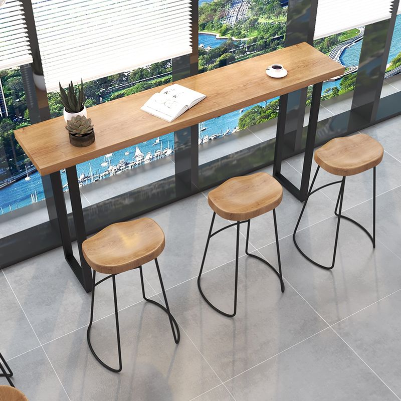 Brown Modern Style Table Pine Wood and Iron Breakroom Bar Table