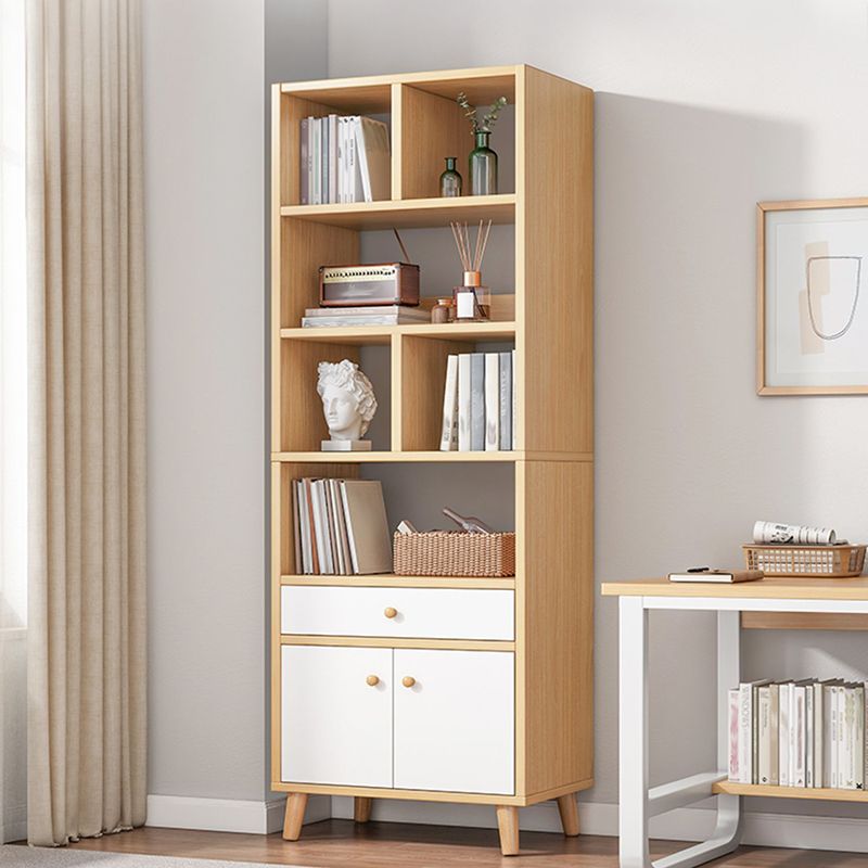 Engineered Wood Bookcase Standard Contemporary Bookshelf with Drawers