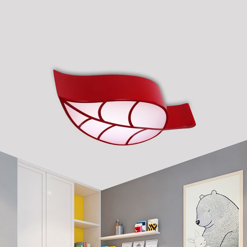 Leaf-Shaped Sleeping Room Flush Lighting Acrylic LED Kids Close to Ceiling Lamp in Red/Yellow/Blue