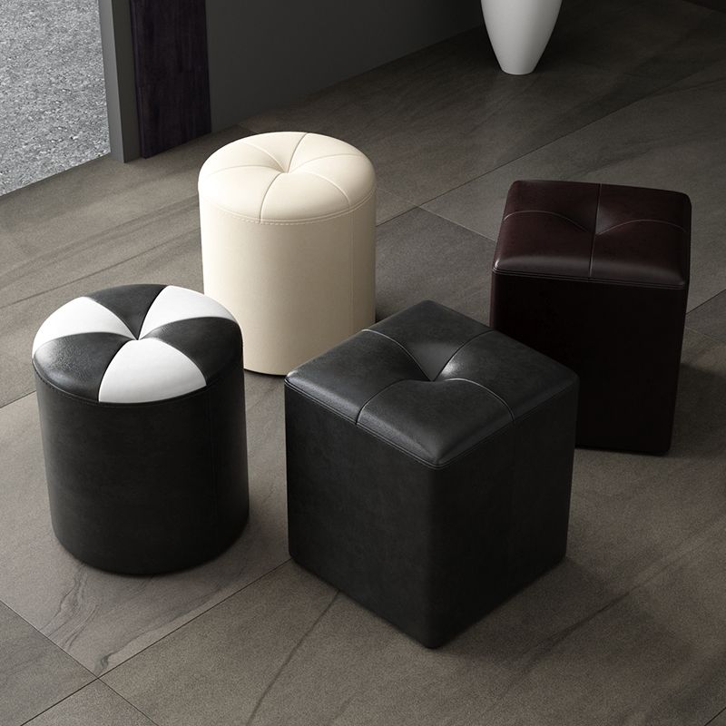 Glam Pouf Ottoman Genuine Leather Stain Resistant Upholstered Square Ottoman