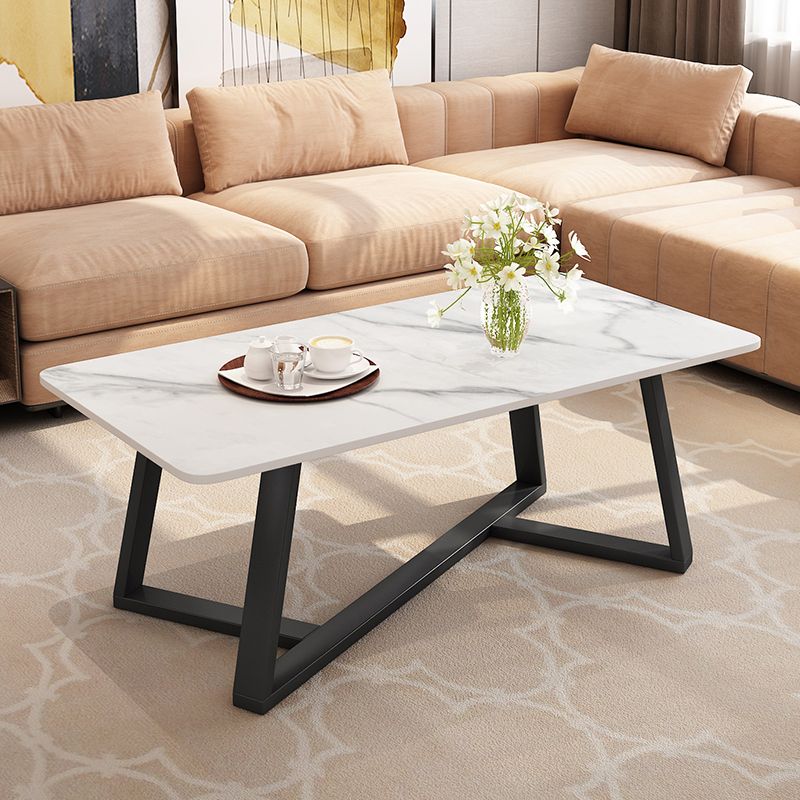 Slate Rectangle Coffee Table Cross Legs Single Table for Living Room
