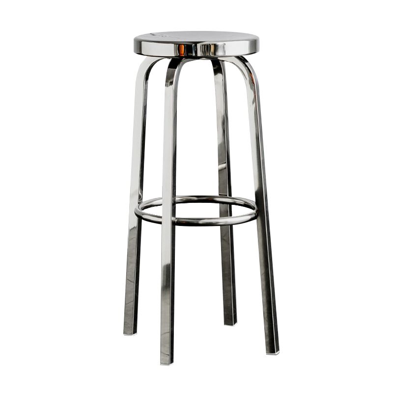 Round Metal Counter Bar Stool Modern Silver Footrest Counter-height Stool