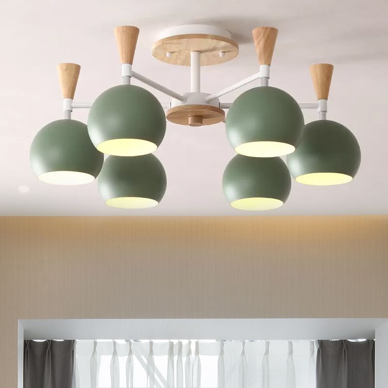 Macaron 3/6/8-Light Ceiling Lamp with Acrylic Shade Pink/Yellow/Blue Dome Semi Flush Pendant