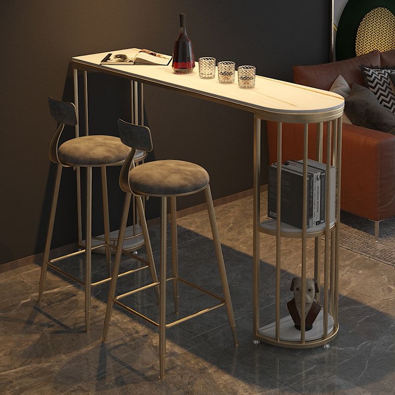Stone Top Bar Stool Table Glam Style Bar Dining Table with Storage