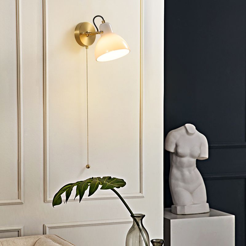 Japanese Style Wall Light Dome Shape Wall Lamp with Glass Shade for Living Room