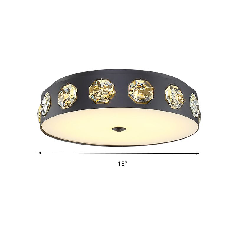 Minimalist Drum Shape Flush Light smussato cristallo LED Living Room illuminazione a soffitto in grigio, 18 "/21.5" Dia