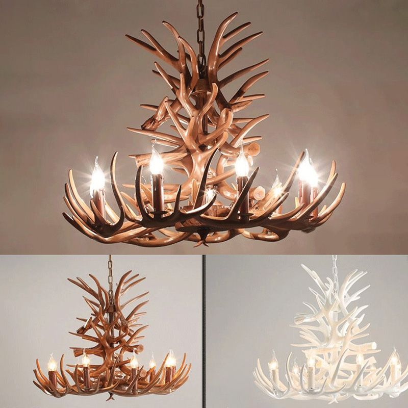 Adjustable Hanging Chain Chandelier Light Traditional Rustic Antler Plastic Ceiling Pendant for Restaurant