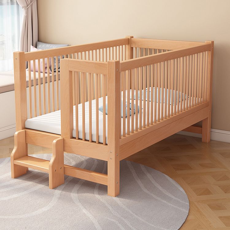 Contemporary Light Wood Nursery Crib Solid Wood with Guardrail