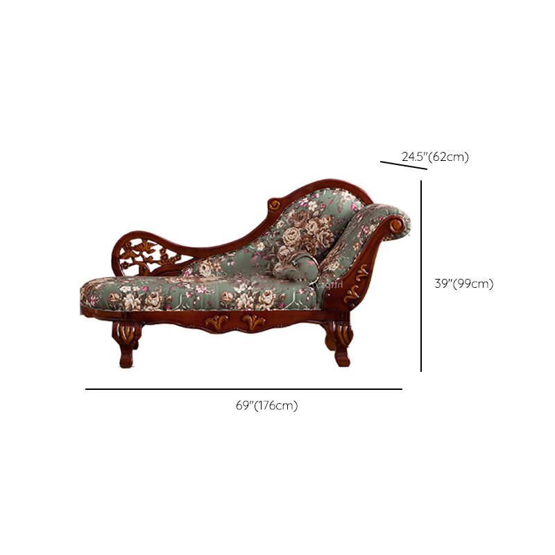 French Country Upholstered Chaise Lounge Couch One Armed Lounge Chair in Solid Wood