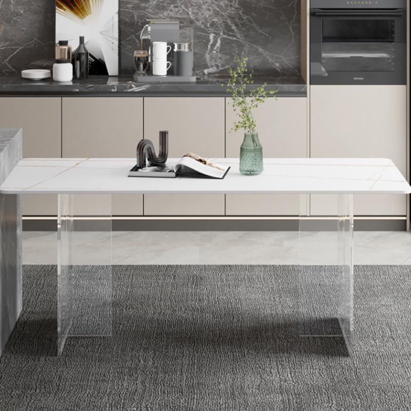 Modern Rectangle Sintered Stone Top DiningTable with Clear Acrylic Double Pedestal