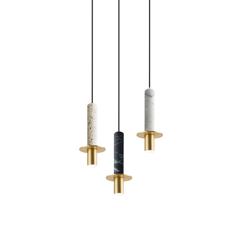 Postmodern Pillar Shaped Suspension Light Marble Dining Room LED Down Lighting Pendant