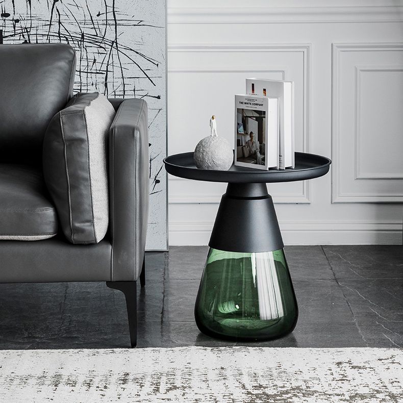 Contemporary Style Round Side End Table Glass Pedestal Leg Side Table