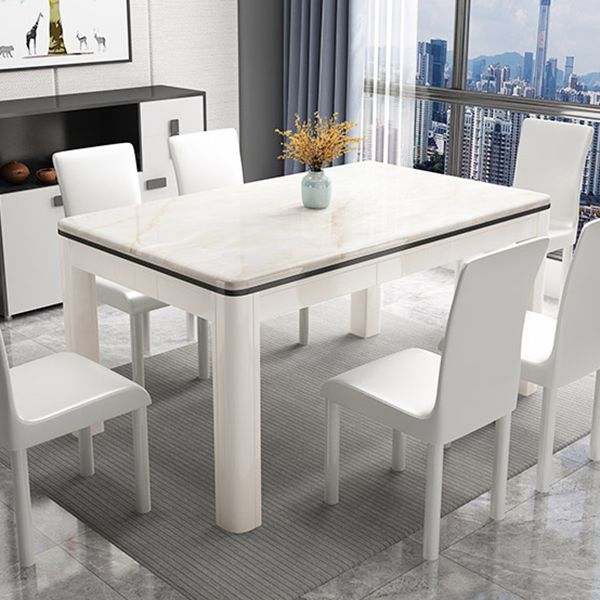 Mid-Century Home Marble Dining Table Rectangle Shape Table with 4 Legs Base
