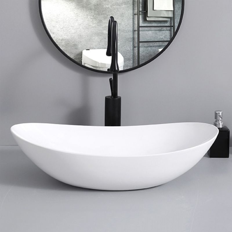 Contemporary Bathroom Sink with Single Faucet Hole Solid Color Oval-Shape Vessel Sink