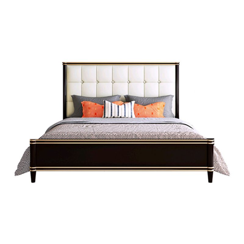 Modern Standard Bed with Tufted Upholstered Headboard and Soild Wood Legs