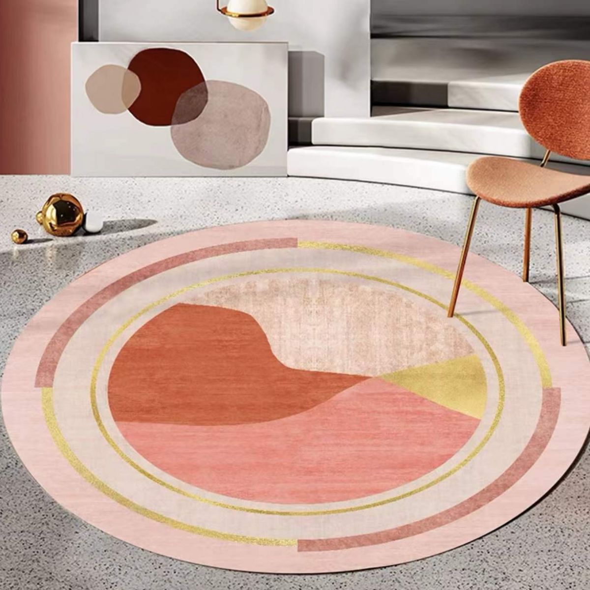 Runder nordischer Innenteppich moderner Morandi Farbe Polyester Fleckenresistent Fläche Teppich für Wohnzimmer