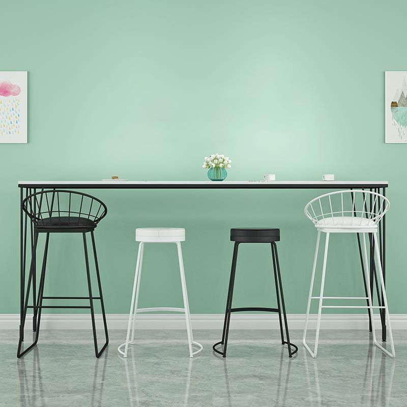 Stone Top Bar Dining Table Industrial Bar Dining Table with 4 Black Legs