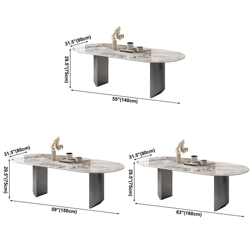 Sintered Stone Dining Table Modern Table in White with Grey Double Pedestal