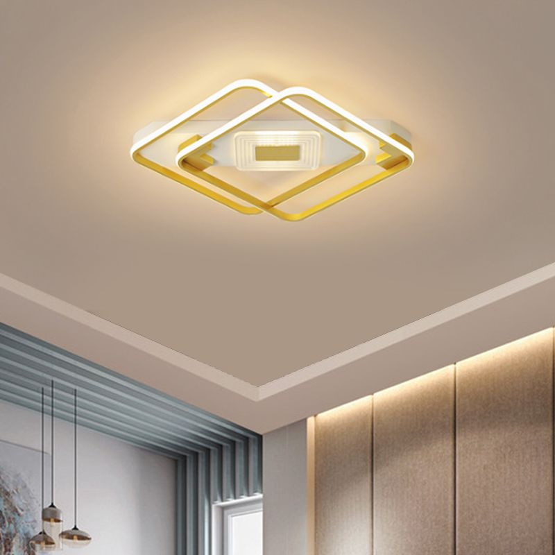 Minimal Square Flush Mount Fixture Acrylic Living Room LED Close to Ceiling Lamp in Gold, 16.5"/20.5" W
