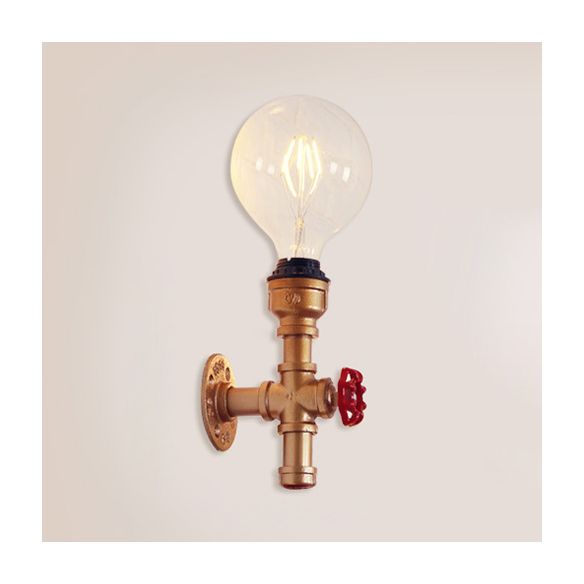 Metallic Pipe Sconce Lamp Industrial 1 Bulbe Farmhouse Wall Lightture With Red Valve en blanc / rouge, 1/5-pack