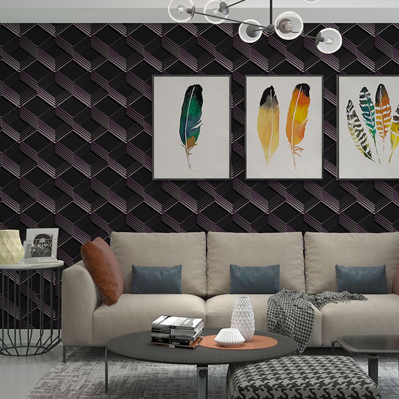 Dark Color Novelty Wallpaper Roll 57.1-sq ft 3D Cubes Wall Covering for Living Room