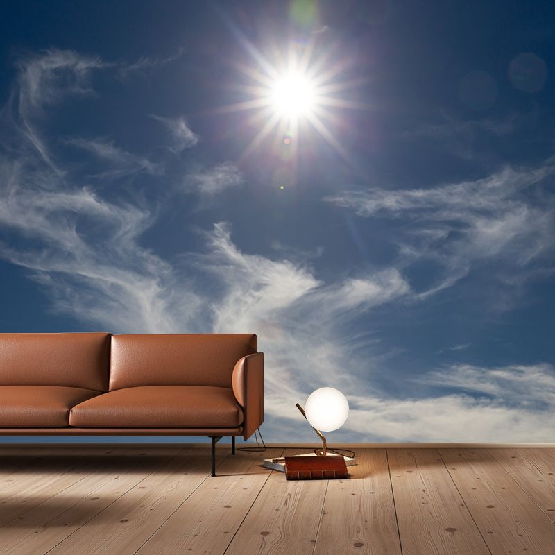 Clear Sky Blue Mural Wallpaper Moisture Resistant Wall Art for Guest Room Decor